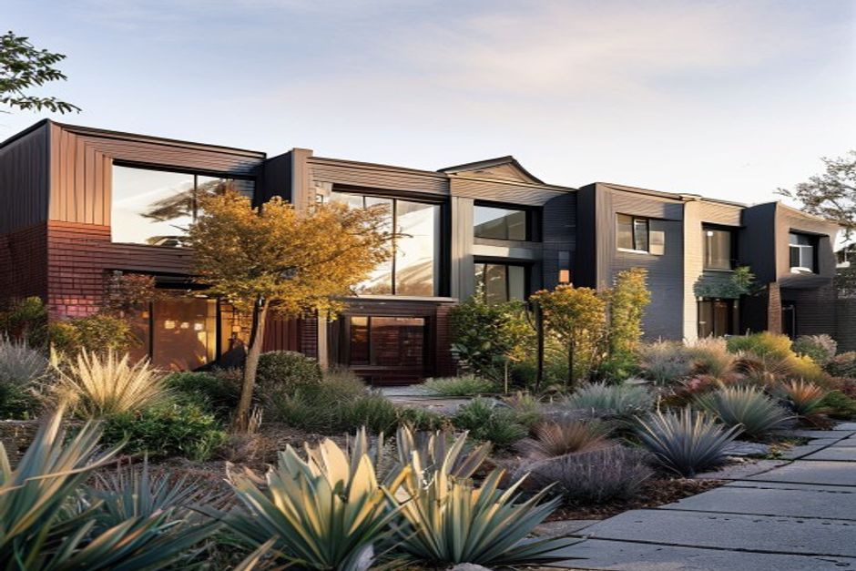 Row of modern terraced homes in Auckland